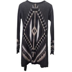 Designers Closet by Billabong Grey Black Aztec Print Long Cardigan Size Small